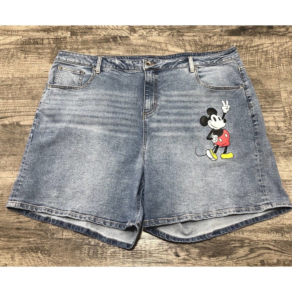 VTG Disney Sz 22 “Mickey Mouse” Jean Shorts Denim Minnie Cartoon Vacation F3